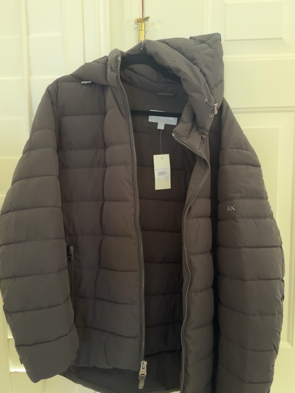 Michael Kors Men's Taupe Quilted Hooded Puffer Jacket